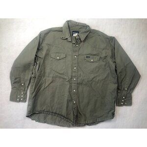 Vintage Wrangler Pearl Snap Long Sleeve Brushpopper Shirt Army Green Mens 2X Big